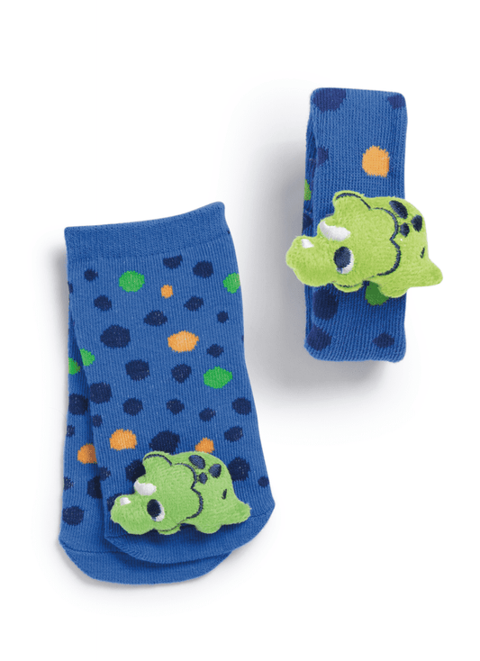Baby Boy Dino Set - Rattle Socks + Bracelet